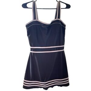 Shore Shapes Nautical Style Navy Blue One Piece Swimsuit Dress Size 12 & Medium